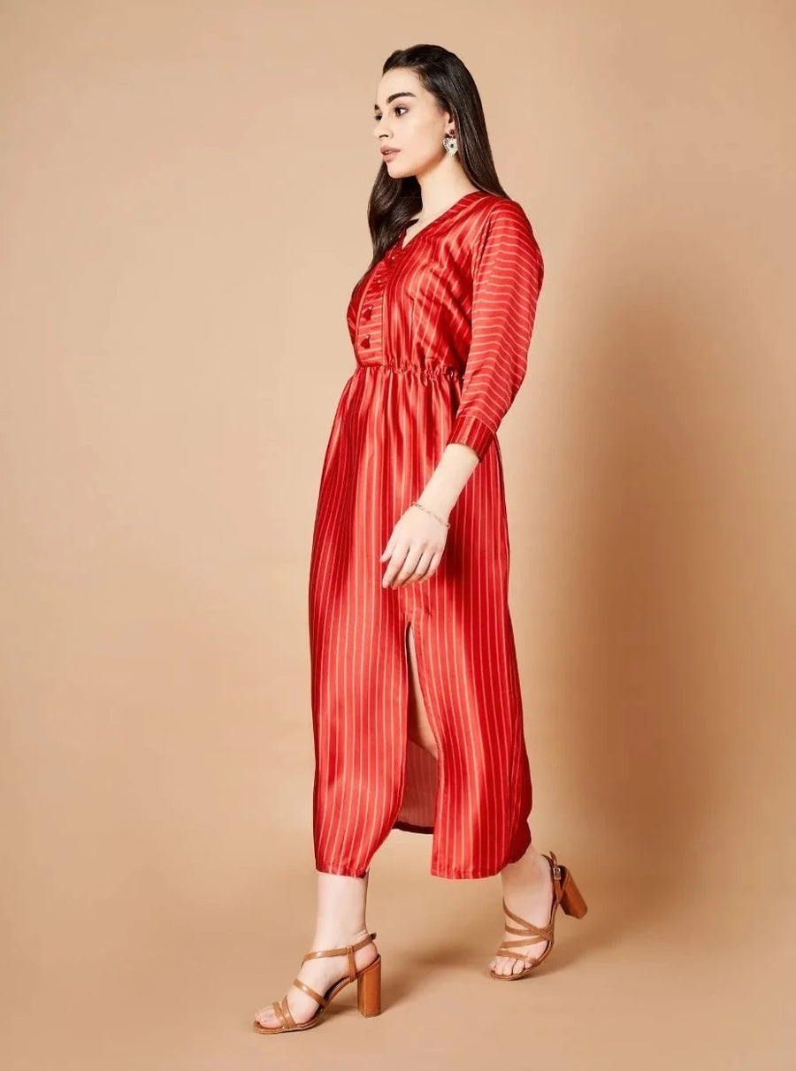 Vermillion Red Slit Dress