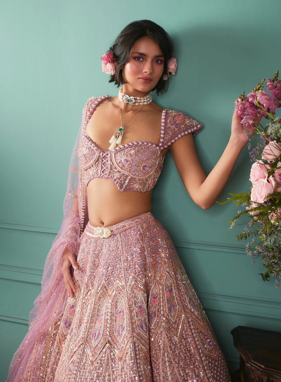 Lilac Lehenga with Seven Vows Elements