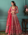 Red Lehenga with Peacock Elements