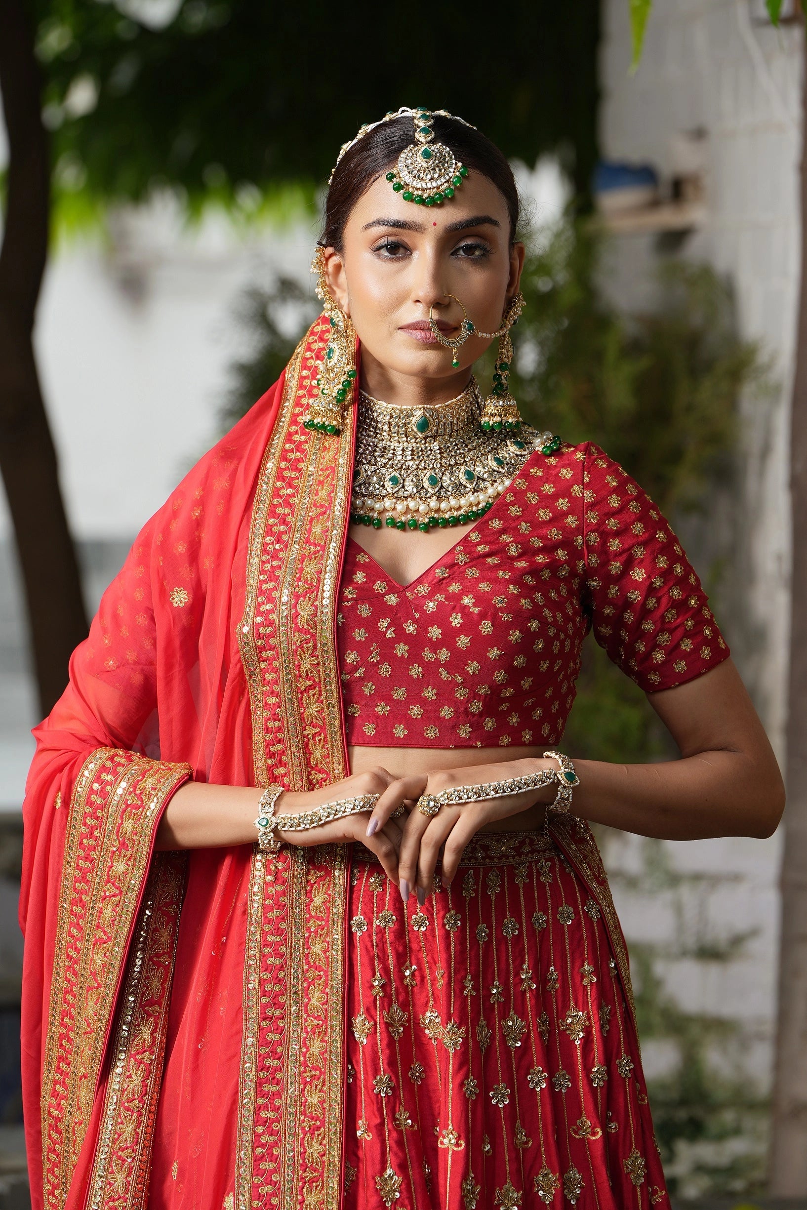 Bridal jewellery with red lehenga online