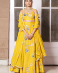 Mustard Applique Floral Lehenga Set