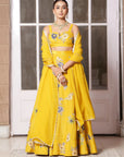 Mustard Applique Floral Lehenga Set