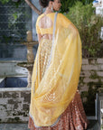 Ombre Yellow-Orange Sequins Lehenga Set