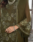 Henna Olive Green Chiffon Shirt & Trouser Set
