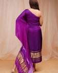 One Shoulder Model Satin Silk Violet Kaftaan