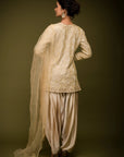 Ivory Beige Embroidered Jacket Kurta Set - Waliajones
