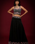 Black Cape Embroidered Sharara Set - Waliajones