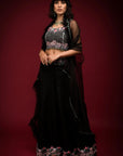 Black Cape Embroidered Sharara Set - Waliajones