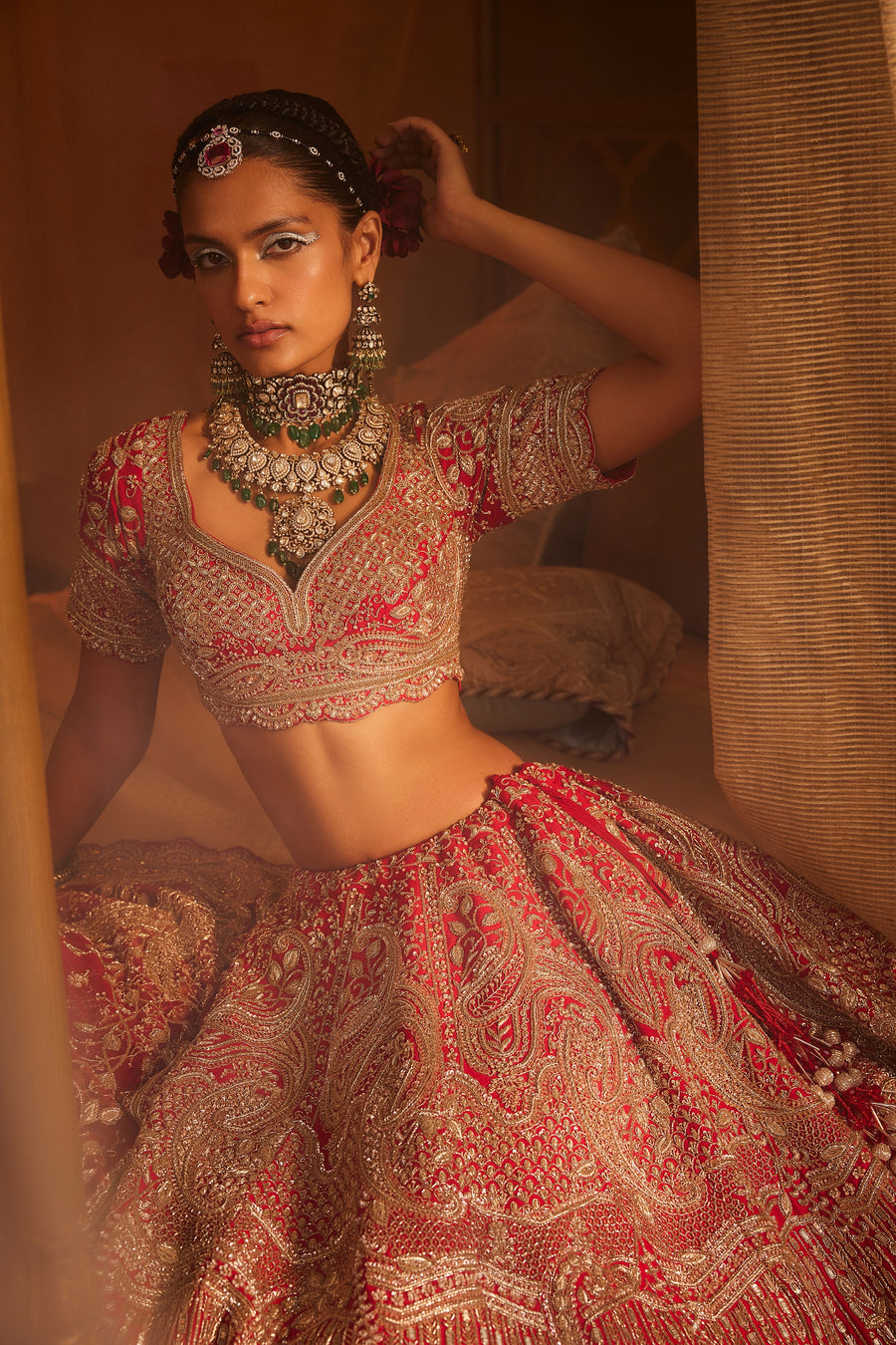 Red FROSTY Heavily Embroidered Lehenga
