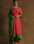 Red and Green Kurta with Palazzo Pants and Dupatta