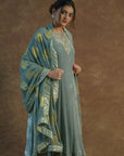 Greyish Green Kurta with Palazzo Sharara and Dupatta