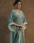 Greyish Green Kurta with Palazzo Sharara and Dupatta