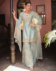 Dusty Firoza Embroidered Suit