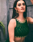 Georgette Emerald Green Lehenga with Hand Embroidered Blouse