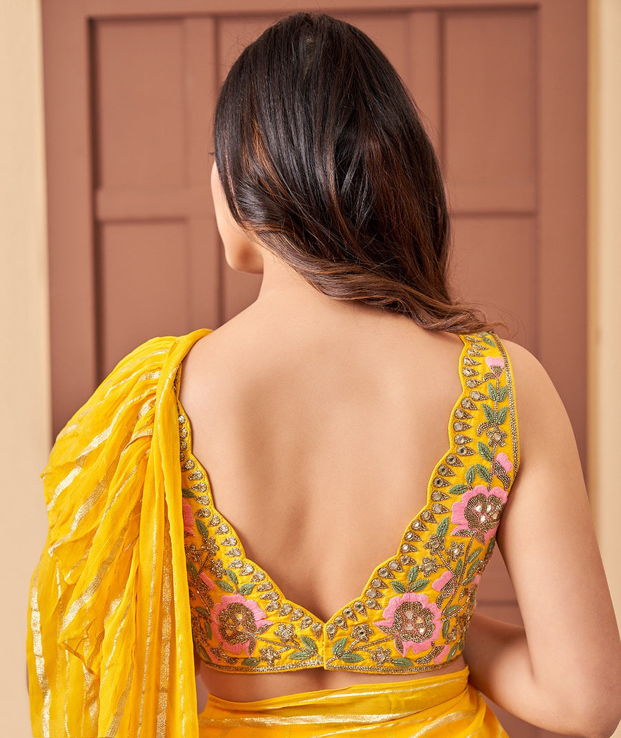 Yellow Georgette Four Layer Frill Saree and Blouse