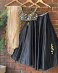 Black Lehenga Set with Thread and Mirror Work