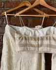 Ivory Thread Work Bustier, Pant and Jacket Set - Waliajones