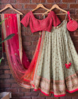 Red and Mehendi Green Lehenga Set