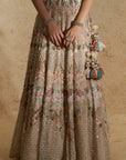 Peach Net Thread Work Lehenga