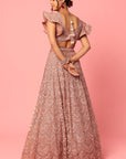 Dusty Peach Organza Thread and Sequins Embroidered Lehenga