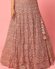 Dusty Peach Organza Thread and Sequins Embroidered Lehenga