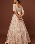 Peach Raw Silk Lace and Resham Embroidered Lehenga