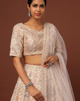 Peach Raw Silk Lace and Resham Embroidered Lehenga