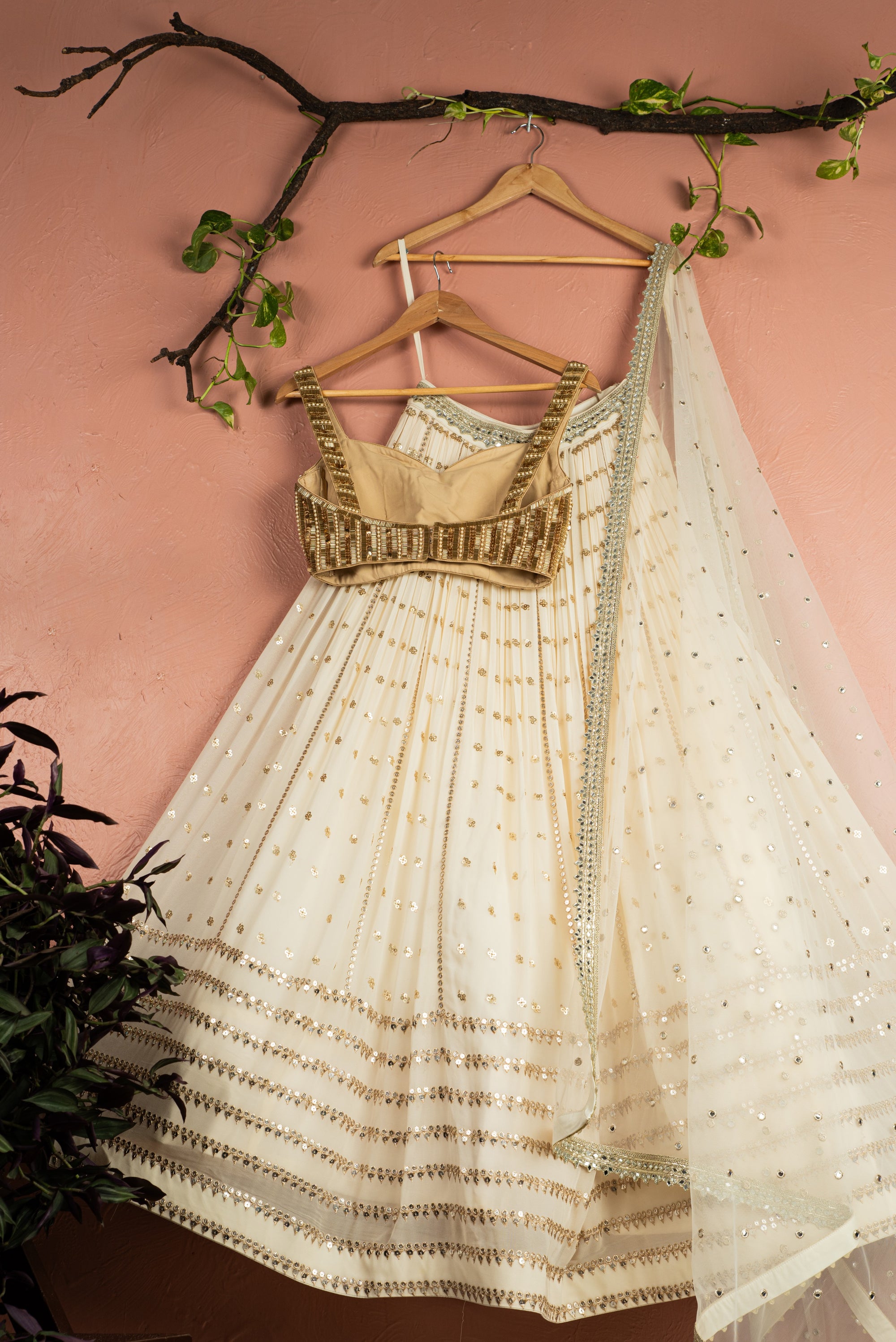 Ivory Radiant Sequin Lehenga with Gold Sequin Blouse Set