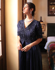 Navy Embroidered Gown