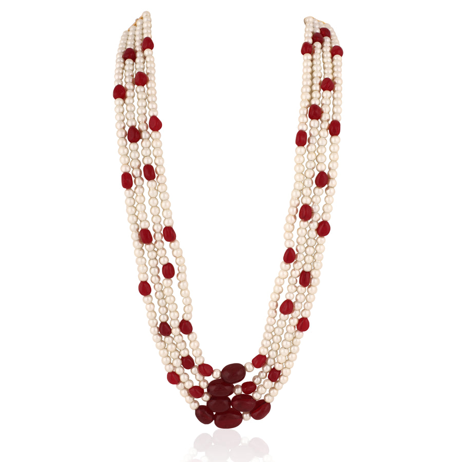 Traditional Red & White Beads Moti Maala