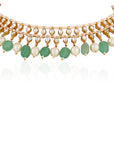 Indian Traditional Wear Sea Green Beads with White Pearl Choker Set