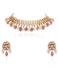 Pastel Pink Beads with White Pearl Jadtar Stone Choker Set