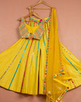 Sunshine Yellow Multicolor Thread & Mirrorwork Sharara Set