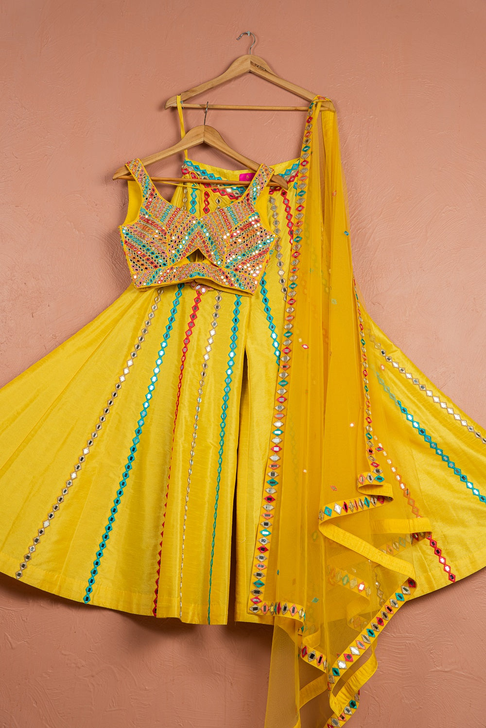 Sunshine Yellow Multicolor Thread &amp; Mirrorwork Sharara Set