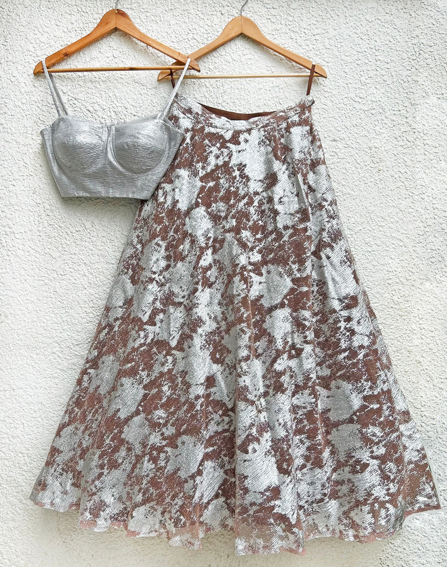 Metallic Silver Bustier with Silver Brown Glam Skirt