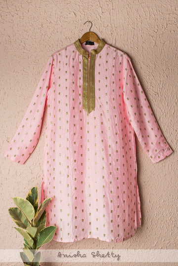 Baby Pink Kurta with Gold Pajama - WaliaJones