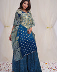 Banarasi Georgette Kaftan in Lapis and Steel Blue - WaliaJones