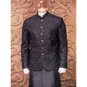 Black Royal Embroidered Prince Coat for men - WaliaJones