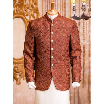 Brown Bespoke Embroidered Prince Coat for Gentlemen - WaliaJones
