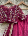 Burgundy Raw Silk Lehenga Set with Mirror and Thread Work - WaliaJones