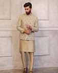 Dull Gold Prince Coat with Matching Raw Silk Suit - WaliaJones