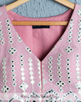 Flamingo Pink Organza Lehenga With Long Leather Applique Kurta Jacket - WaliaJones