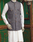 Four-Pocket Waistcoat with Ash Grey Wool Fabric - WaliaJones