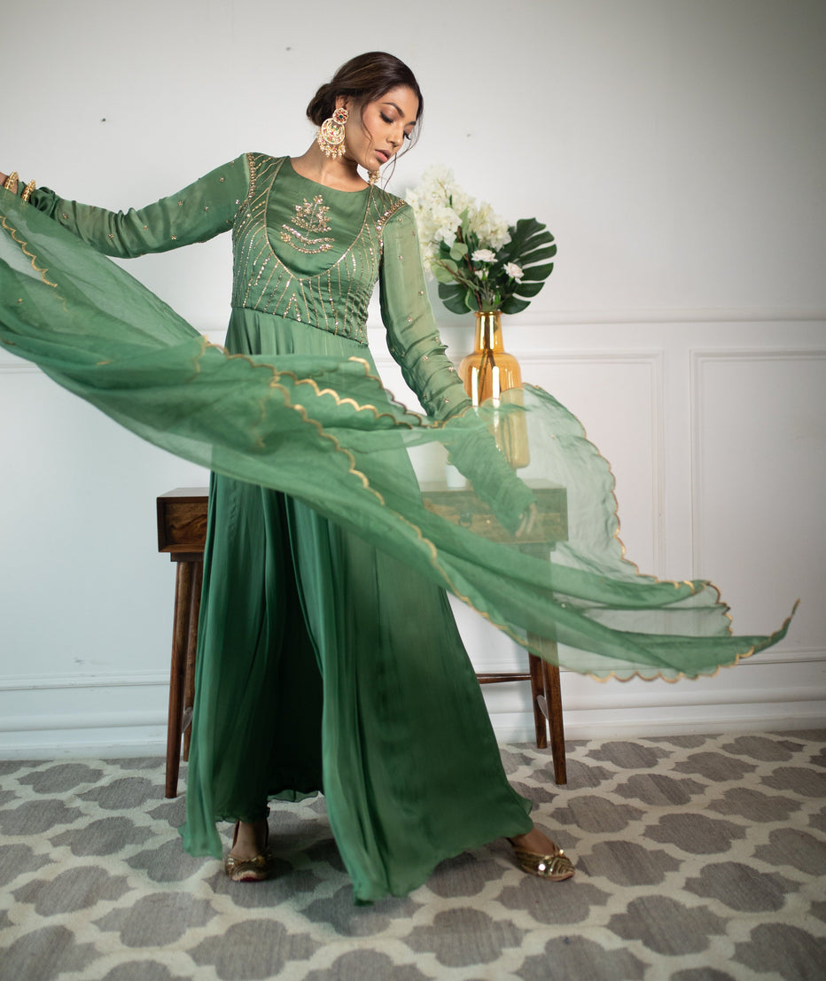 Sea Green Skirt & Pant Style Designer Anarkali Suit