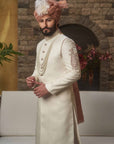 Fully Embroidered Off White Sherwani - WaliaJones