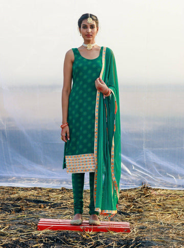 Georgette Green Printed Tunic with Lace - WaliaJones