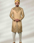 Golden Wedding Sherwani with Embroidery - WaliaJones