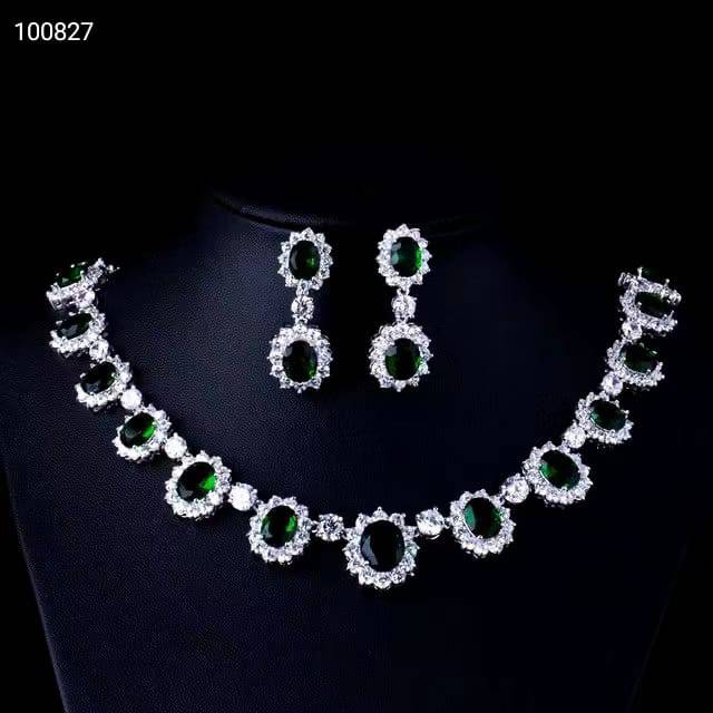 Green Zircon Necklace & Earrings - WaliaJones