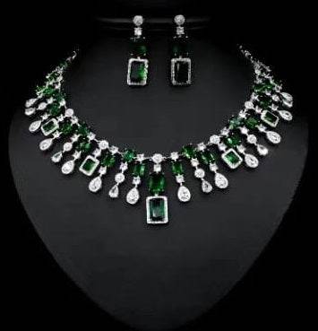 Green Zircon Necklace & Earrings - WaliaJones