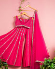 Hot Pink Mirror Flared Sharara Set - WaliaJones